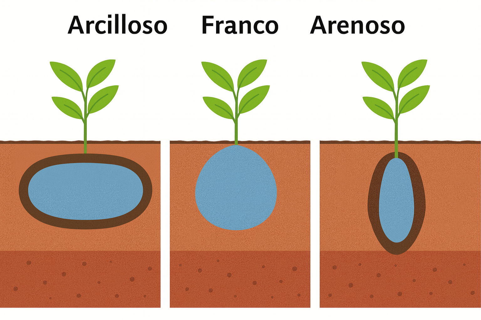 Bulbo húmedo en el suelo formado por riego localizado según la textura del suelo